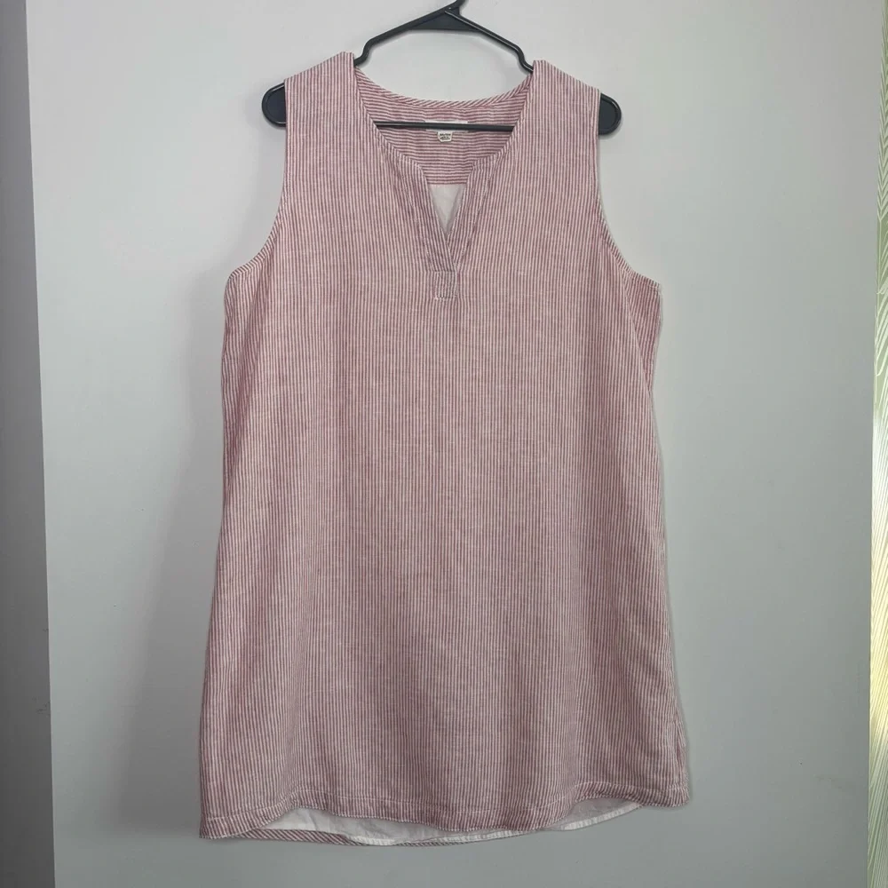 BeachLunchLounge Pink Striped Seersucker XL Linen Cotton Shift Dress Preppy - Picture 5 of 9